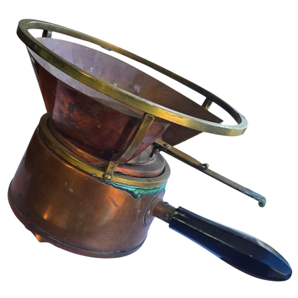 Antique Copper Brass Chafing Dish Food Warmer Funnel Handle Patina Steampunk